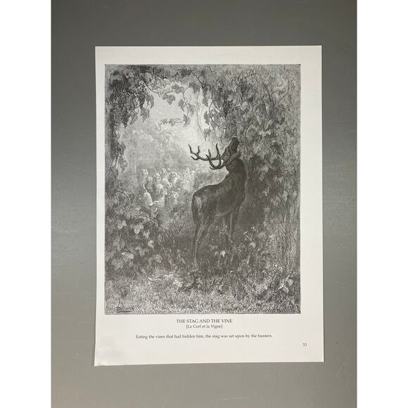 Dore, Fables, Stag and Vine, Eagle and Owl, Print, Bookplate, Art~ 240706-WH 290 - Picture 2 of 4
